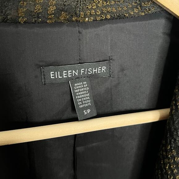 Eileen Fisher Womens Silk Jacket Small Black Jacquard Open Front Pockets Lined - Picture 7 of 13